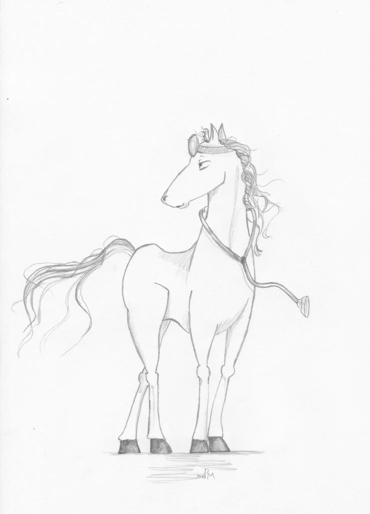 "Arzt-Pferd"
Bleistift-Zeichnung
Karikatur für die Website einer "Pferde-Osteopathin"